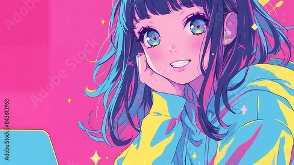 Fototapeta パソコンでゲームをする女の子　AI