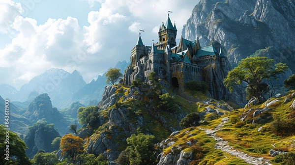 Fototapeta  a dwarven fortress set high in a mountainside