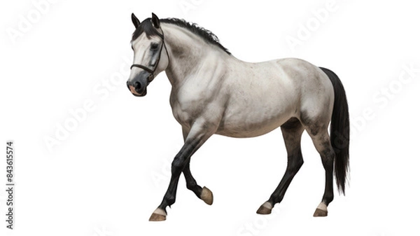Obraz A white horse walks with a black tail on a transparent background.