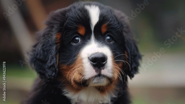 Fototapeta Bernese Mountain Dog Puppy located in the Pacific Northwest