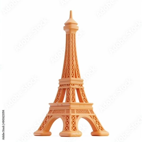 Obraz Cute Eiffel Tower Cartoon Clay Illustration, 3D Icon, Isolated on white background