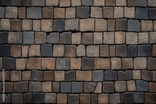 Fototapeta Processed collage of pavement cobble stones surface texture. Background for banner, backdrop