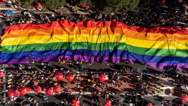 Obraz São Paulo, Brazil - June 2, 2024 - This weekend, the 28th edition, the São Paulo LGBT+ Pride Parade, takes place 
The event takes place to reaffirm the commitment to combating prejudice and suppport