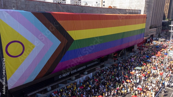Obraz São Paulo, Brazil - June 2, 2024 - This weekend, the 28th edition, the São Paulo LGBT+ Pride Parade, takes place 
The event takes place to reaffirm the commitment to combating prejudice and suppport