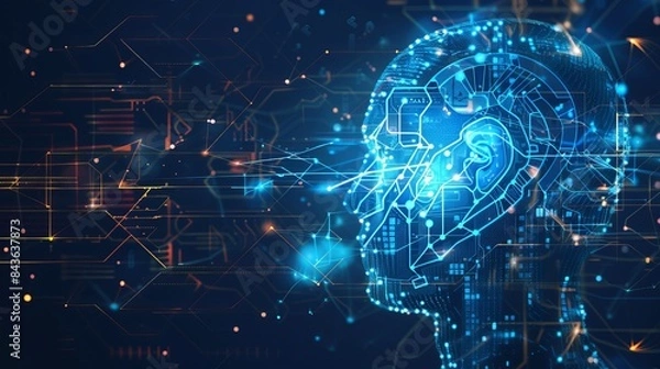 Fototapeta Artificial intelligence is depicted in a technology web background representing a virtual concept