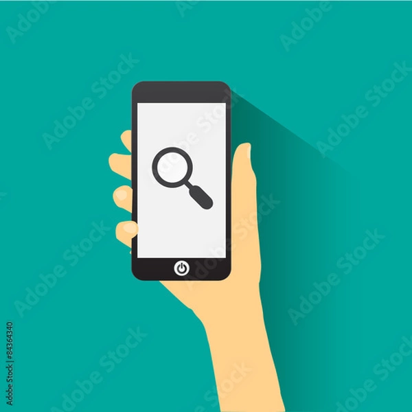 Obraz Hand holding smart phone flat design S E O concept.