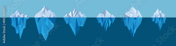 Obraz Set of blue iceberg vector icons. Glacier icon. Vector illustration