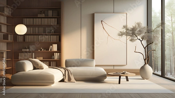 Fototapeta Modern Living Room with Large Windows and Simple Decor