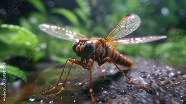Fototapeta close up of a dragonfly blurry background