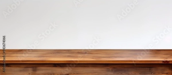 Fototapeta top wooden long table isolated on white background Brown desk. copy space available
