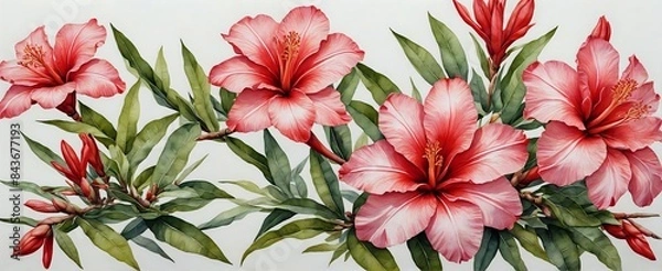 Fototapeta Floral Art Print with Hibiscus Flowers in Desert Rose Design Style