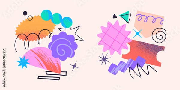 Fototapeta Vector set of artistic patches,doodles and stickers with copy space for text.Modern design elements with abstract textures for banners,social media marketing,branding,packaging, covers, prints