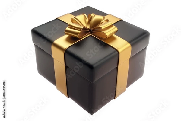 Obraz Elegant black and golden gift pack isolated on transparent background