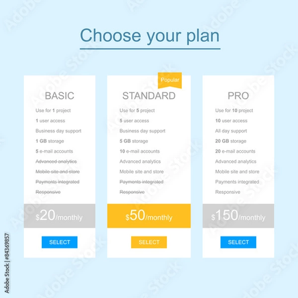 Fototapeta Web template of pricing table