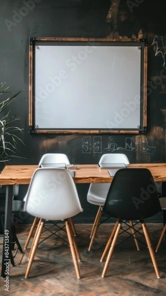 Fototapeta Chairs at a table with a white board