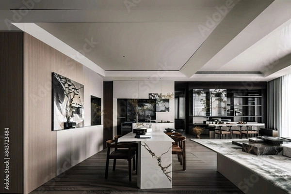 Obraz Dark living room interior with black empty wall. Stylish Interior Design Background. Industrial Living Room