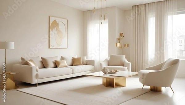 Fototapeta white and gold theme modern interior