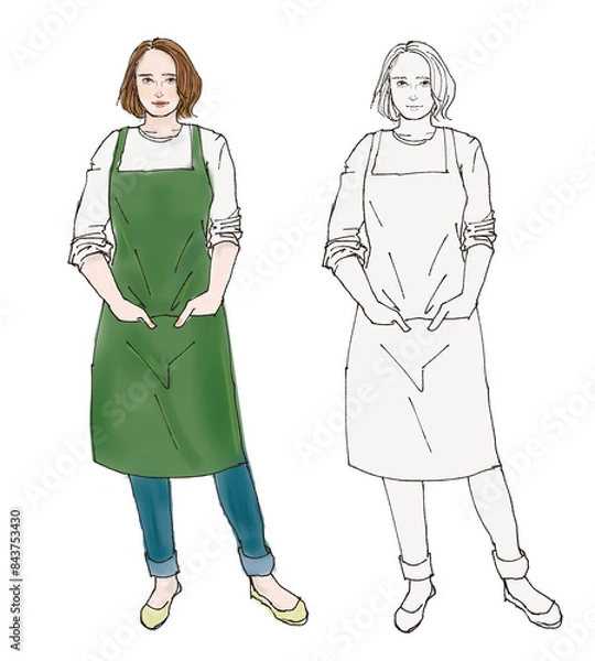 Fototapeta エプロンを着けた女性の全身イラスト