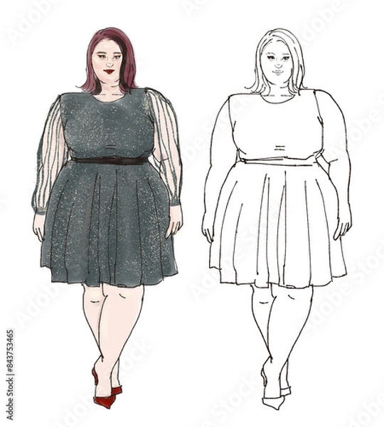 Fototapeta ドレスを着た女性の全身イラスト