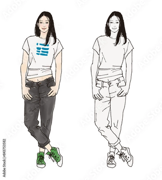 Obraz デニムを履く女性の全身イラスト