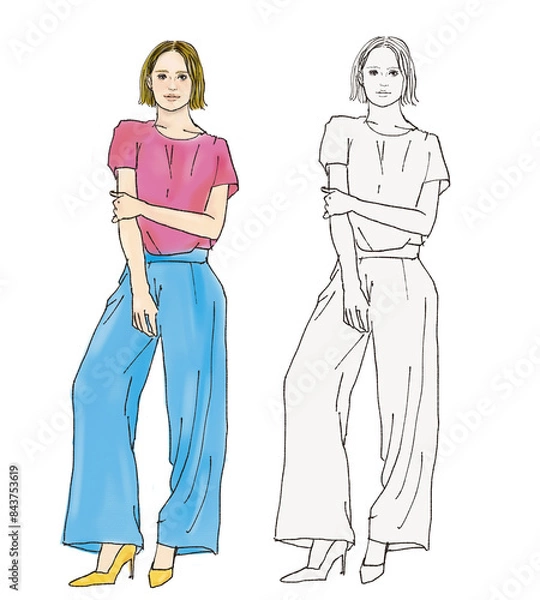 Fototapeta オシャレな女性の全身イラスト