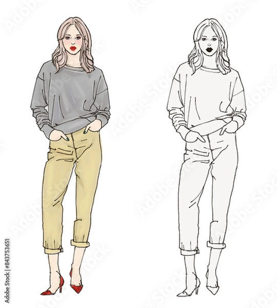 Obraz オシャレな女性の全身イラスト