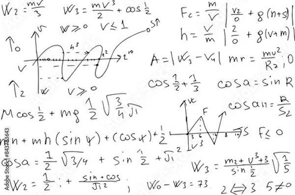Fototapeta Mathematical, scientific formulas and expressions. Educational, vector illustration. Hand-drawn on a white background.	