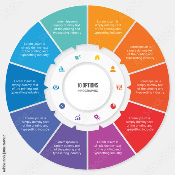 Obraz Cycle Infographic Template Design with 10 Steps, Process Workflow Diagram