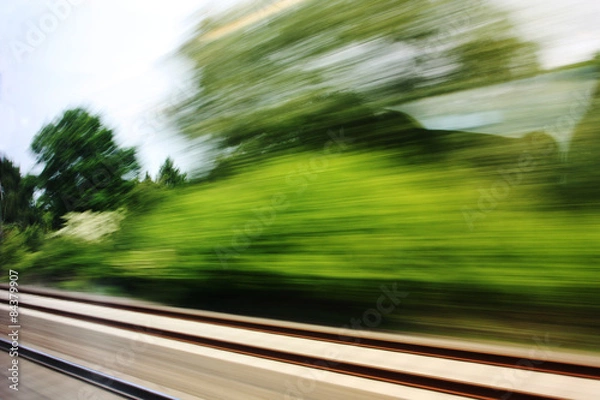 Fototapeta From Train, Motion, blur, Speed, railway, express