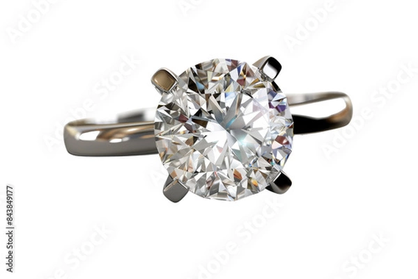 Fototapeta A sparkling diamond engagement ring on a white gold band. The ring is isolated on a black background.