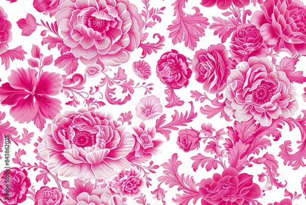 Obraz Intricate pink floral seamless pattern on white background