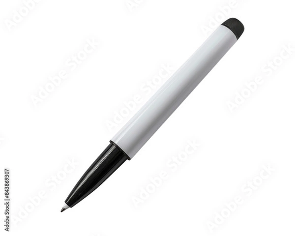 Fototapeta White pen with black accents isolated on a black background