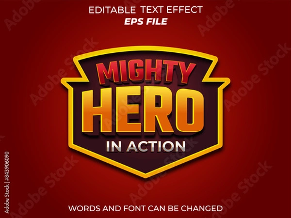 Fototapeta mighty hero text effect, font editable, typography, 3d text for medieval fantasy rpg games. vector template
