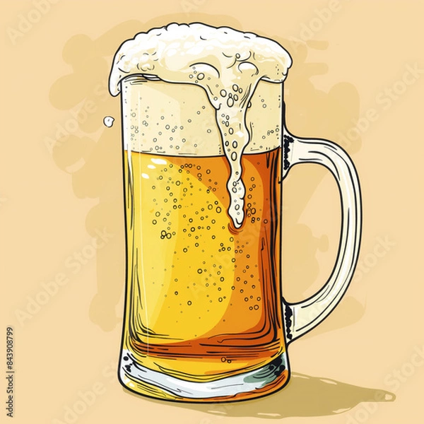 Obraz Big glass of lager beer with its froth pouring out of the glass