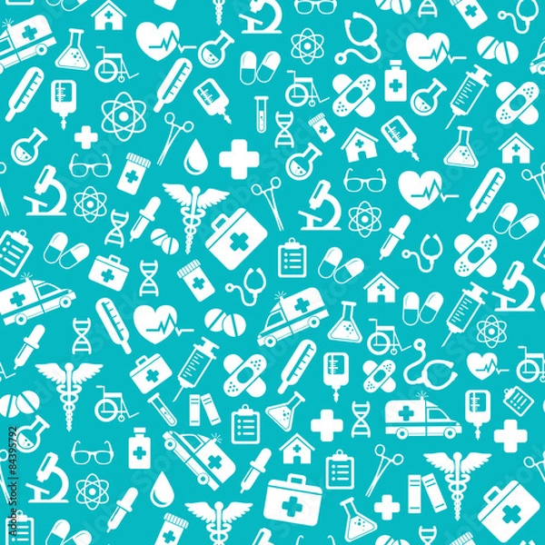 Fototapeta Seamless pattern with vector Medical Icons in flat style.