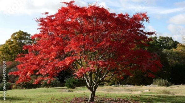 Fototapeta A tree displaying lovely red foliage