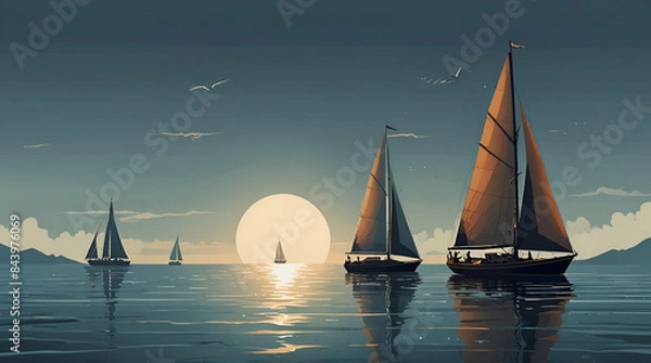 Obraz vector graphic of a sailboat with a couple enjoying their life