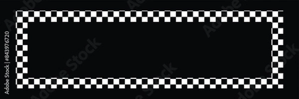 Fototapeta Rectangle frame with checkered print on borders. Rectangular vignette with checkerboard, race flag or chess game pattern isolated on white background.
