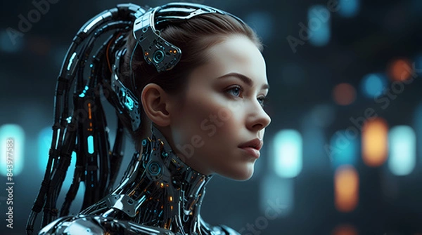 Obraz Human shaped robot, Robot with a female face Robot with,Generative.Ai
