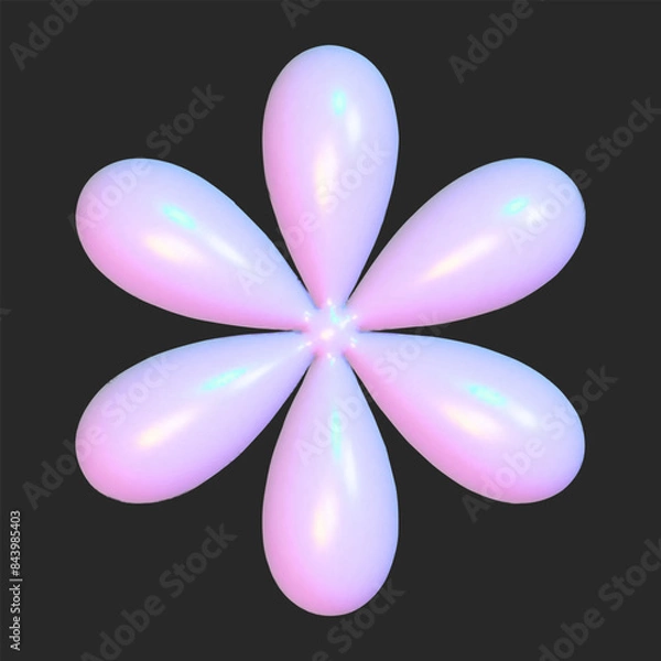 Fototapeta Realistic 3d flower holographic y2k for web design. Trendy geometric element. Vector y2k illustration