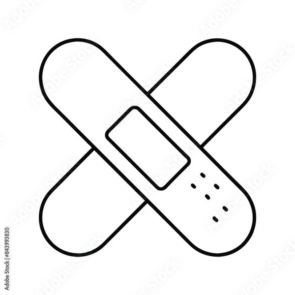 Fototapeta Crossed Band-Aid Icon Vector - Simple Outline Illustration of Two Plasters in Cross Shape