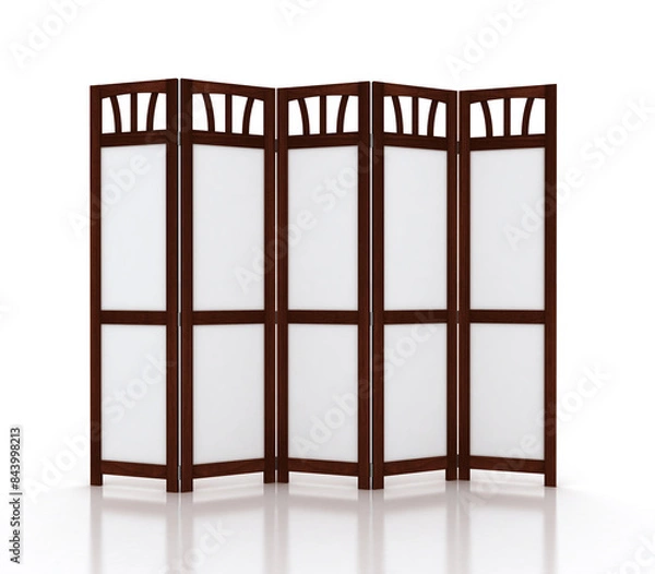 Fototapeta Wood and white fold screen isolated on white background 3D illustration