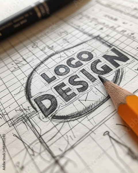Fototapeta Hand-drawn logo design sketch on gridded paper