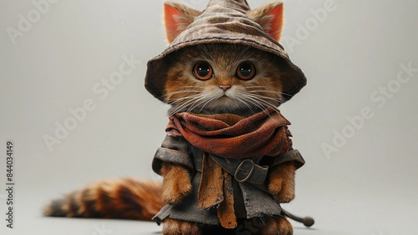 Fototapeta 3d rendered cute wizard cat with wizard costume made with generative AI