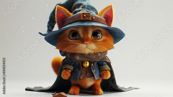 Fototapeta 3d rendered cute wizard cat with wizard costume made with generative AI