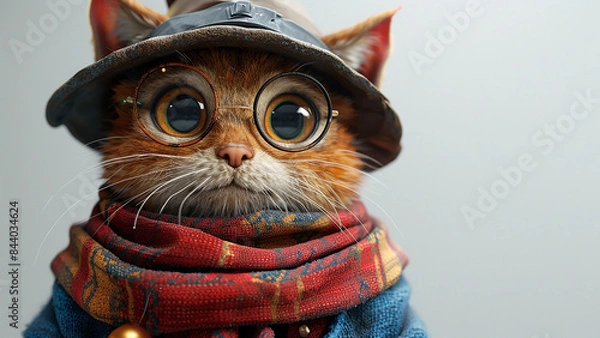 Fototapeta 3d rendered cute wizard cat with wizard costume made with generative AI