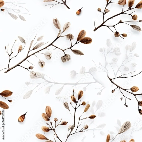 Fototapeta Floral Background with Elm Seeds and Twigs on White Sheet of Paper