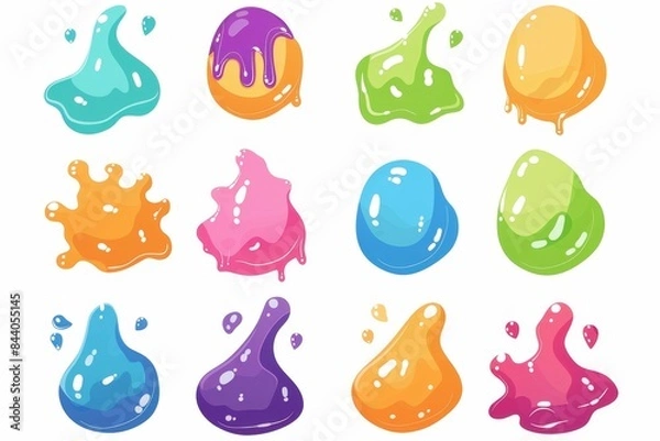 Fototapeta Slime toy icon, mucus symbol, color acrylic paint, cream splash, elastic goop, viscous elastic paste