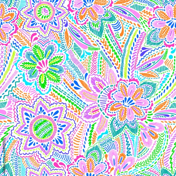 Obraz Embroidery floral design ~ seamless background
