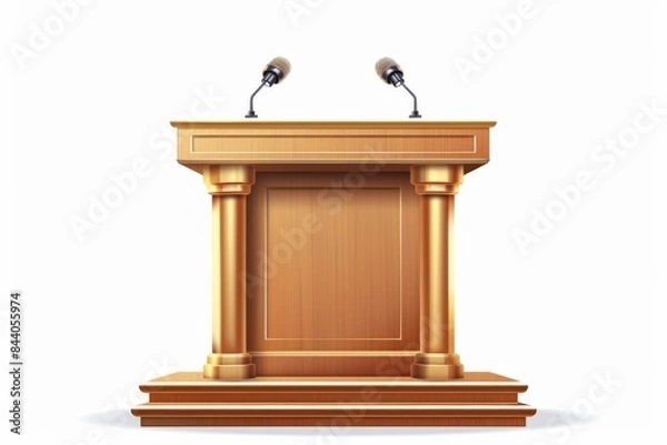 Fototapeta Speech stand icon, podium and microphone in conference room, speaker tribune, lecture stand